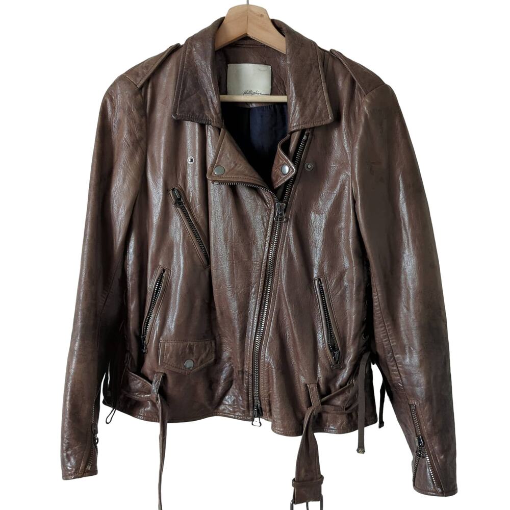 3.1 Phillip Lim Womens Biker Motorcycle Leather Moto Jacket Brown Size 6 $1195